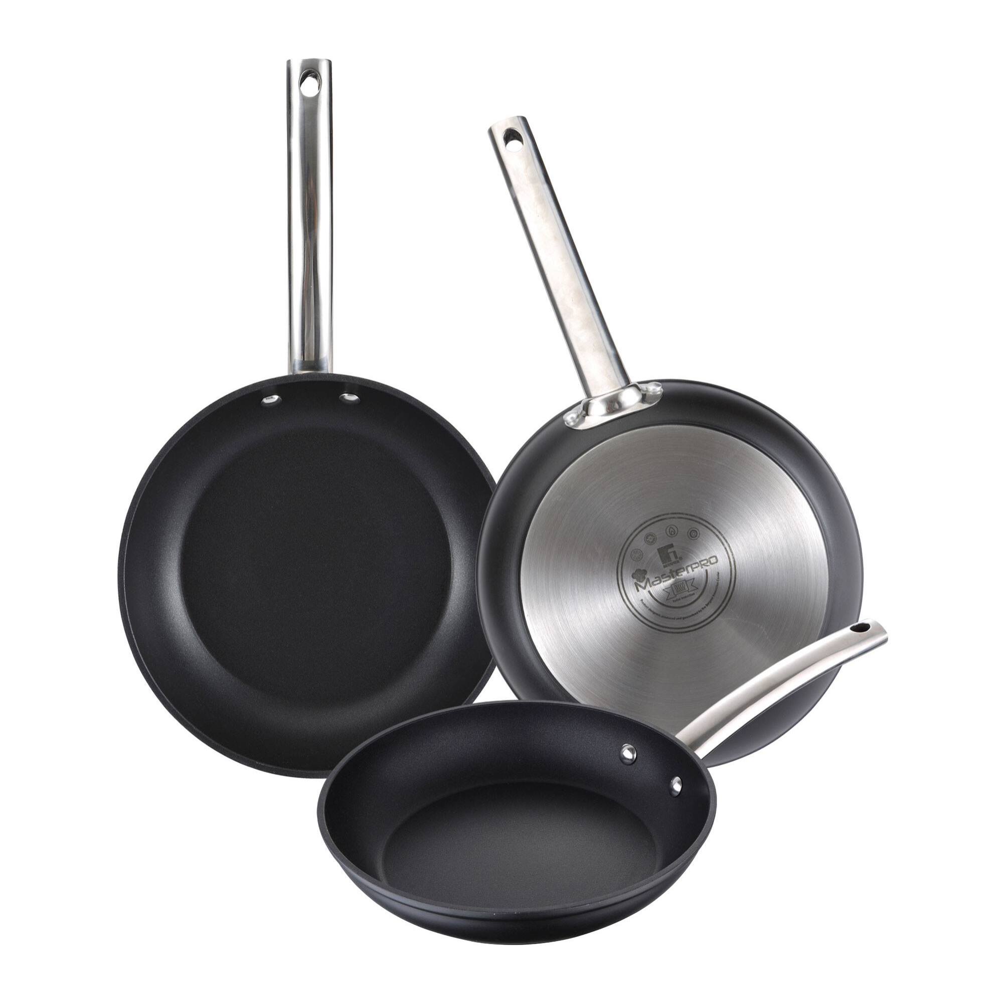 Juego de 3 Sartenes Ø24Ø28Ø30cm en Aluminio forjado aptas para inducción color Negro FOODIES MasterPRO
