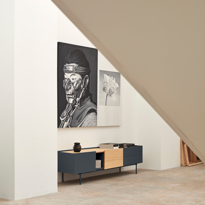 Mueble de televisión Otto 2 puertas y 2 cajones gris antracita y roble