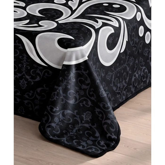 Coperta Plaid damascata Nero in morbido pile di poliestere