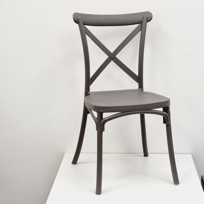 Set da, 4 Sedia Cross Grigia In Polipropilene per soggiorno, cucina e arredo bar