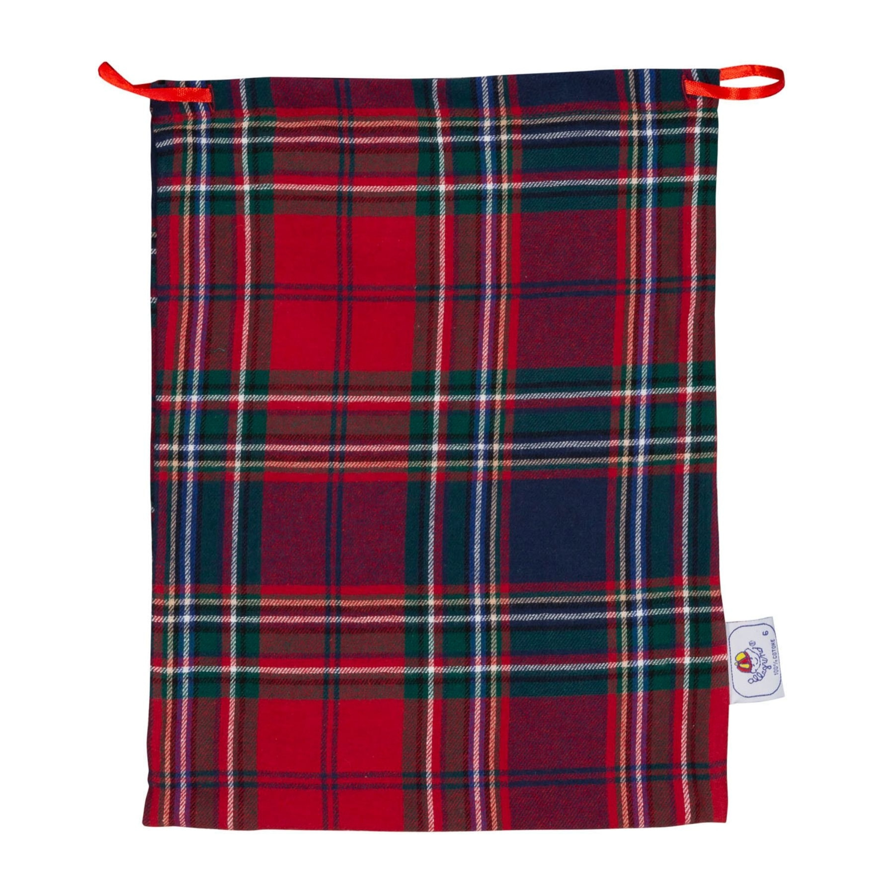 PIGIAMA ALLEGRINO in flanella quadro rosso blu e verde maglia rossa