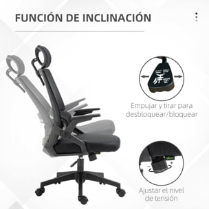 Silla de Oficina de Malla con Función de Basculante Silla de Escritorio Giratorio Altura Reposacabezas Ajustable y Reposabrazos Carga 120 kg para Estudio 58x61x102-119 cm Negro