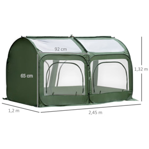 Serre de jardin pop-up 4 portes zippées enroulables sac transport PVC vert