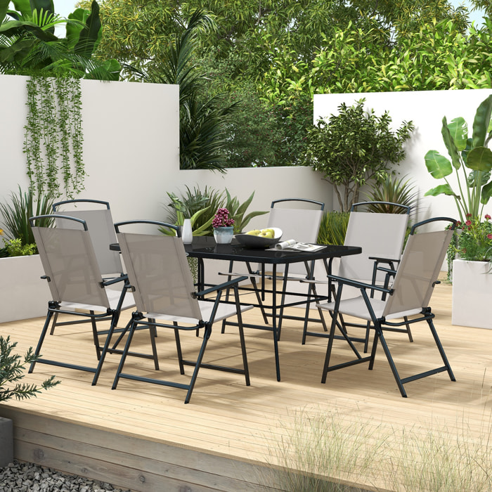 Conjunto de Muebles de Jardín de 7 Piezas Conjunto de Comedor de Exterior con 6 Sillas Plegables y Mesa de con Orificio para Sombrilla para Terraza Exterior Gris