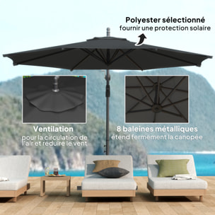 Parasol déporté octogonal Ø3 m – Rabattable – Pied en croix