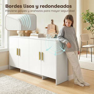 Aparador de Cocina, Armario de Cocina con 4 Estantes, 4 Puertas de Cierre Suave, Bordes Redondeados, Aparador para Comedor, Mueble para TV de 72 Pulgadas, 152x40x80 cm, Blanco