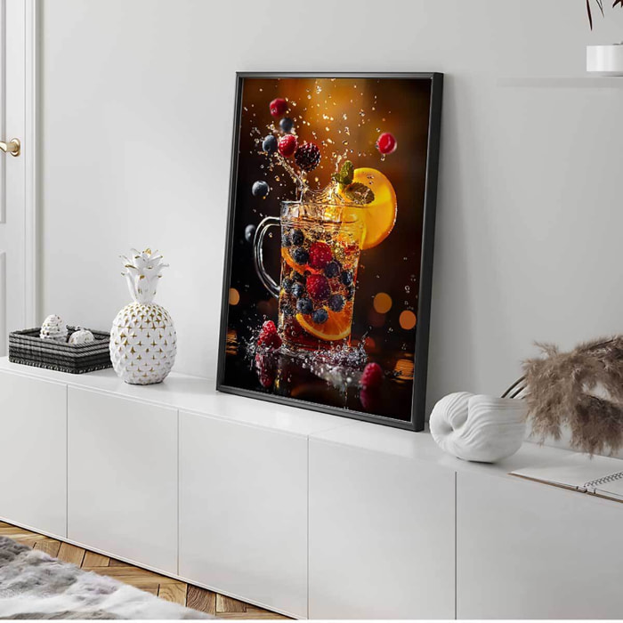 Affiche encadrée cerf multicolore art moderne Affiche + cadre en métal - Noir