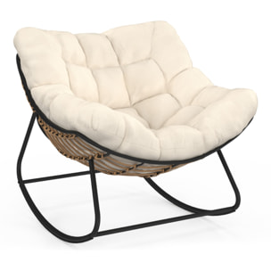 Fauteuil de jardin à bascule Lois rotin et coussin écru