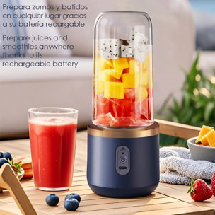 Frullatore elettrico doppio J001, portatile e ricaricabile, 400ml, 6 lame in acciaio, 21.000rpm e spegnimento automatico. Include 1 bicchiere frullatore aggiuntivo.