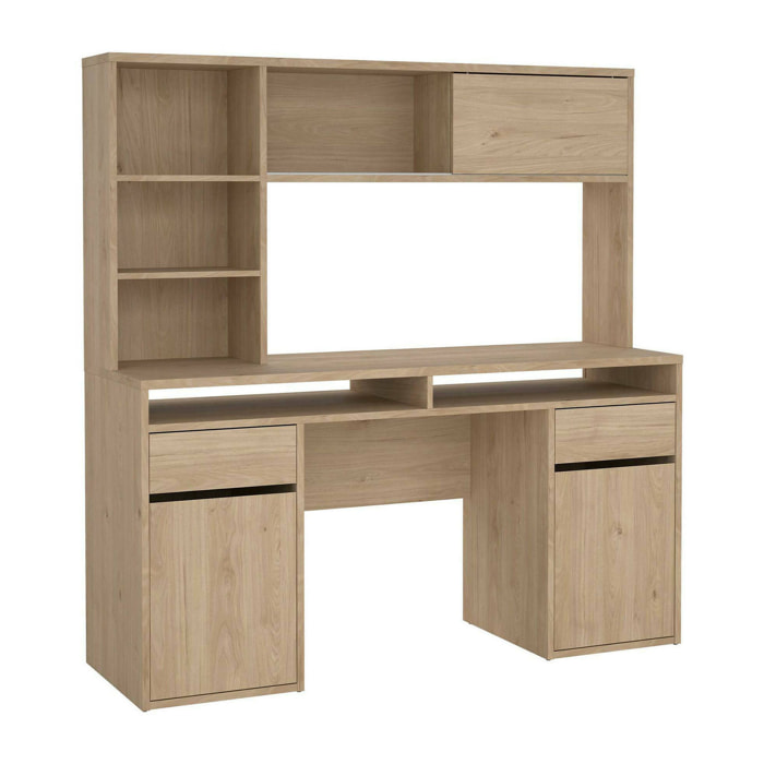 Scrivania Ambrenti, Scrittoio multiuso, Tavolo per ufficio porta PC, Piano di lavoro, 149x48 h156 cm, Rovere