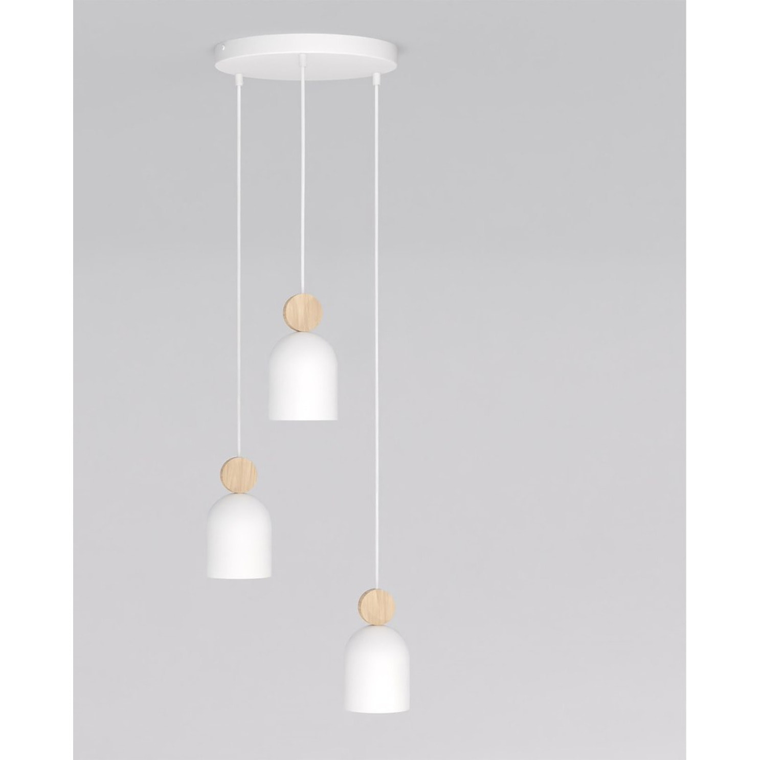 Lampada a sospensione MESI in acciaio bianco opaco e legno