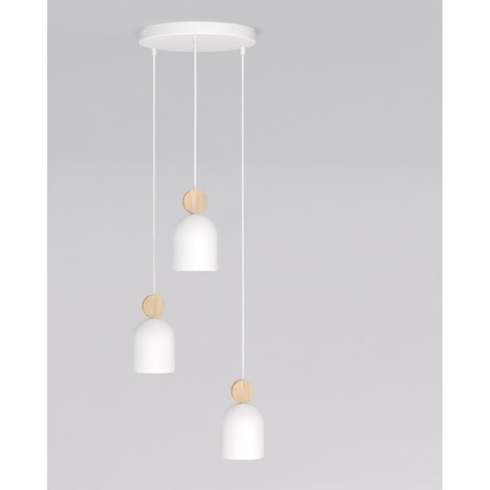 Lampada a sospensione MESI in acciaio bianco opaco e legno