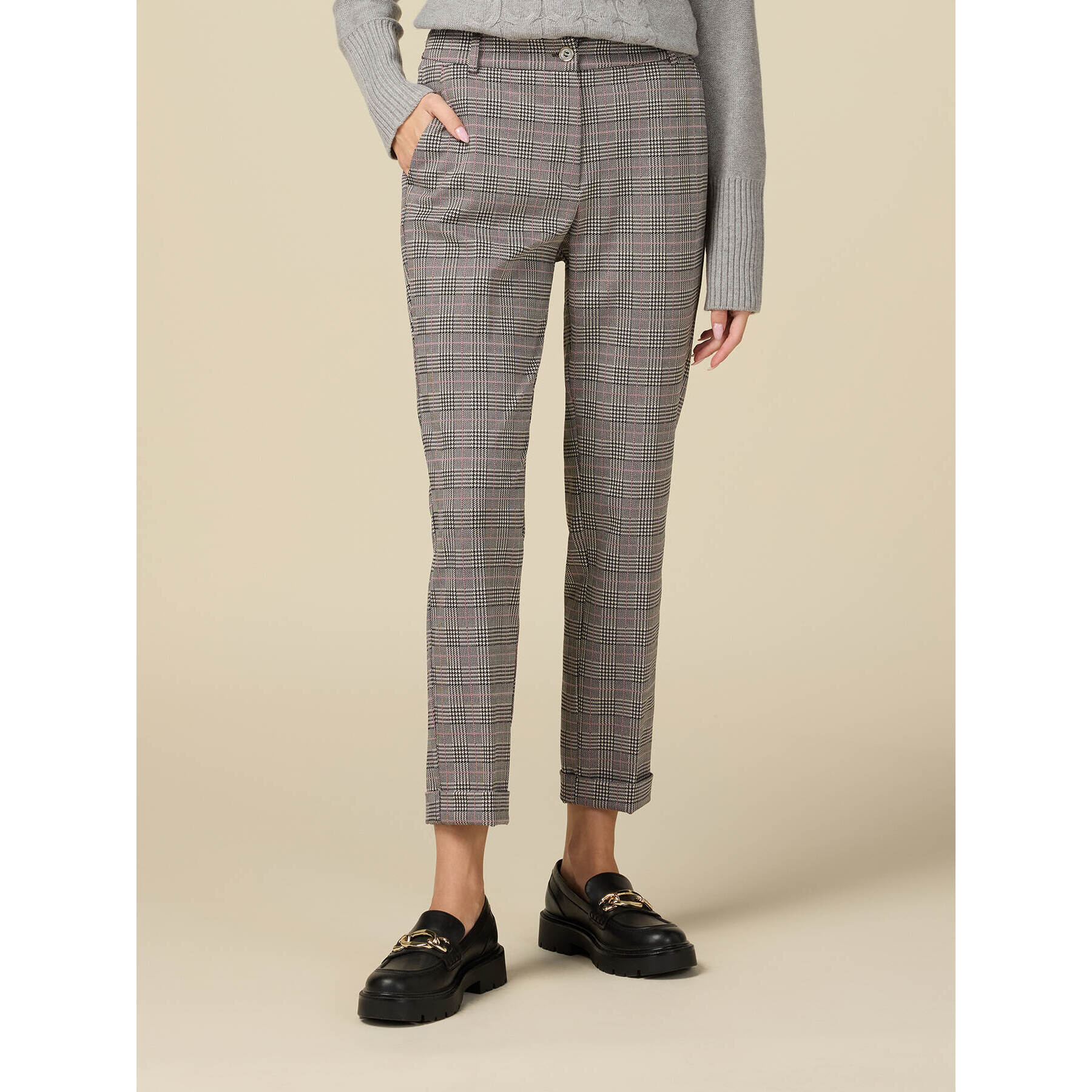 Oltre - Check fabric trousers - Gris