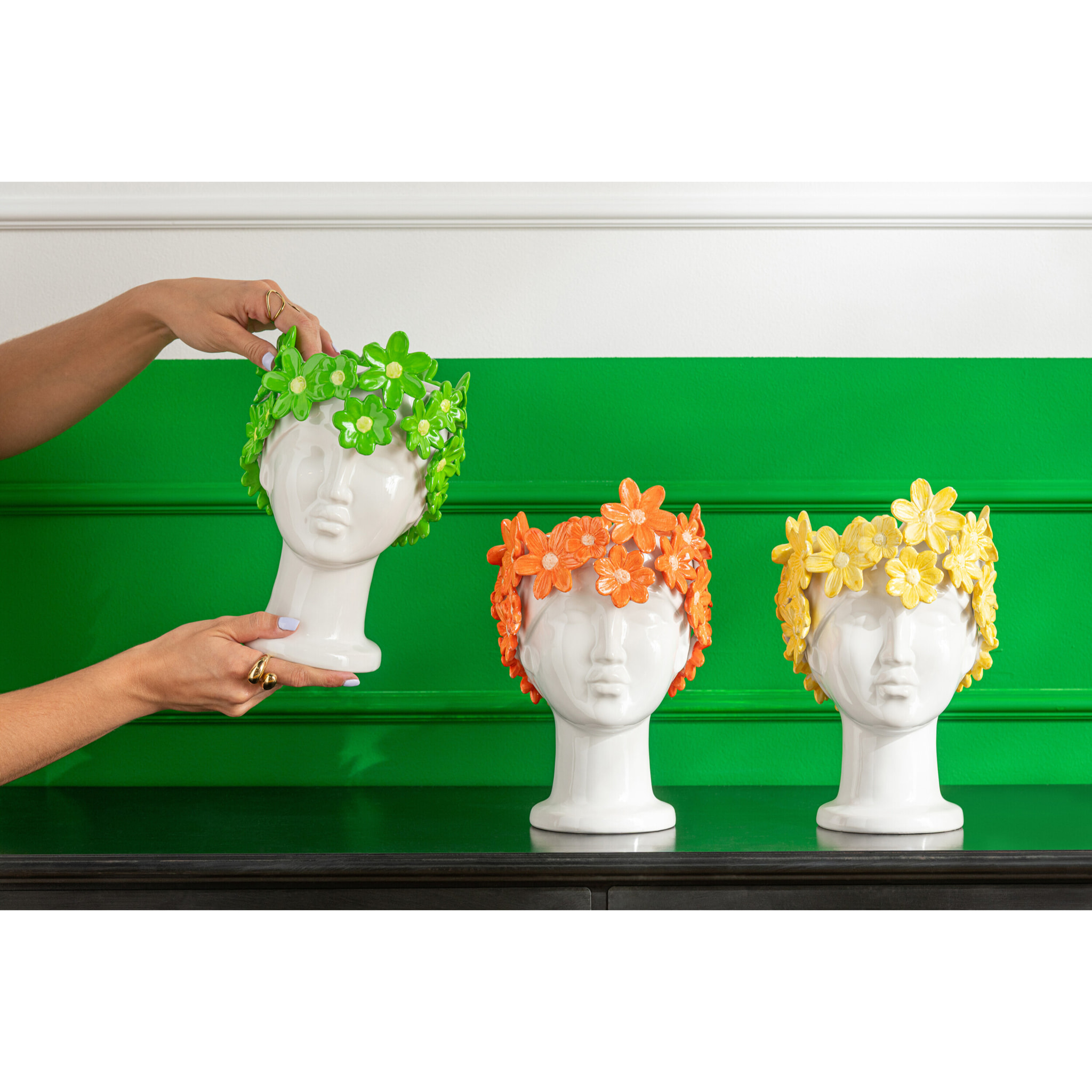 J-Line Cache-pot Dame Fruit - céramique - blanc/vert