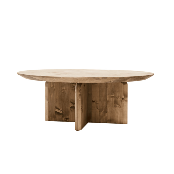 Table basse ronde en bois massif ton chêne foncé en différentes tailles