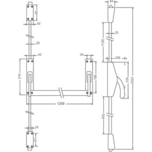 Fermeture anti-panique CrossBar 3 points JPM larg.1250 mm - Noir satiné - 890300-21-2Z