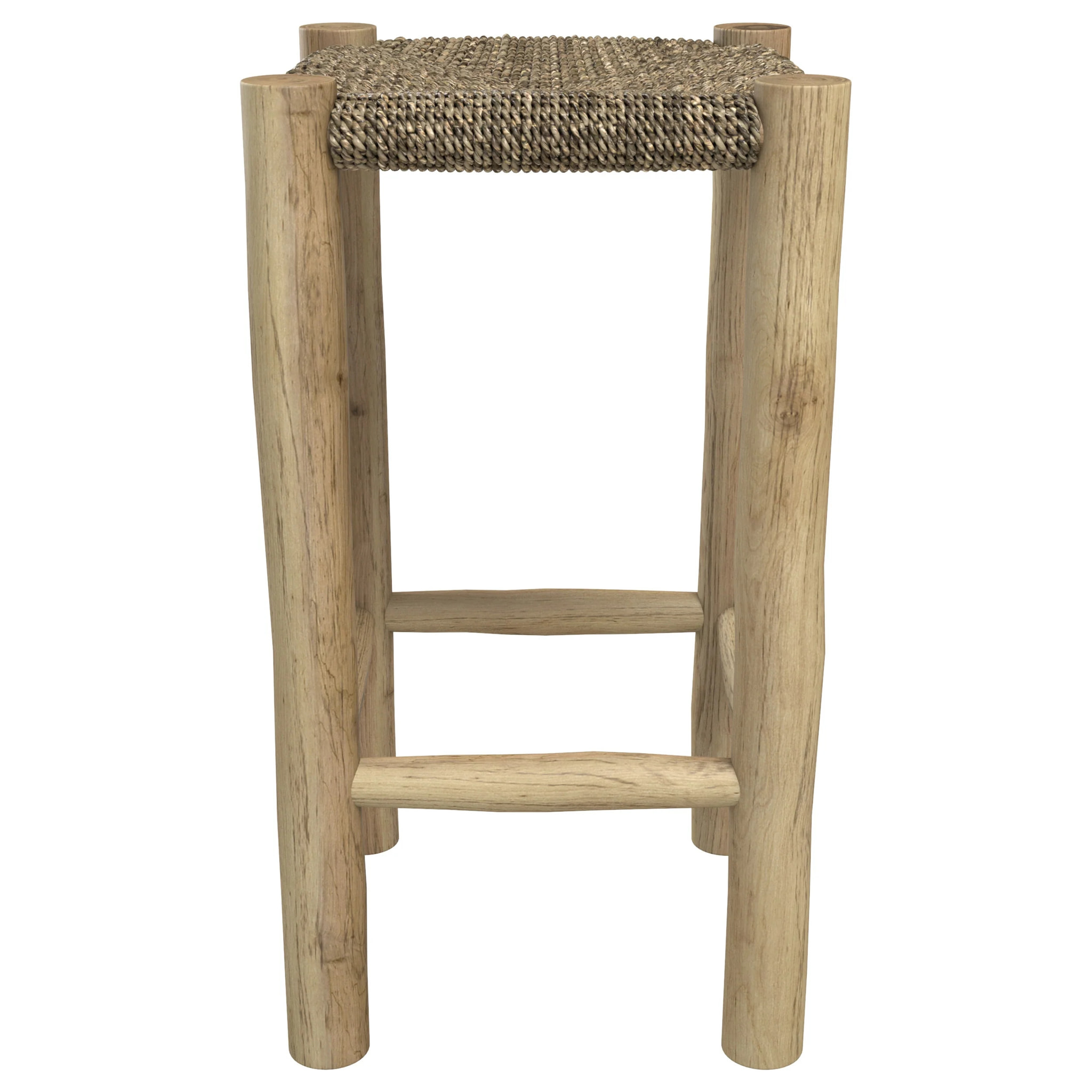 Tabouret pour îlot central 65 cm en jonc de mer et teck - Jovan