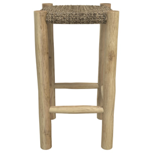 Tabouret pour îlot central 65 cm en jonc de mer et teck - Jovan
