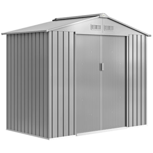 Abri de jardin cabanon porte verrouillable - dim. 213L x 130l x 185H cm - tôle d'acier gris alu