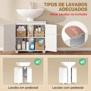 HOMCOM Mueble Bajo Lavabo, Mueble de Baño con Estante Ajustable, 2 Puertas y Recorte en U, Estilo Moderno, para Lavabo con o sin Pedestal, 60x30x60 cm, Blanco