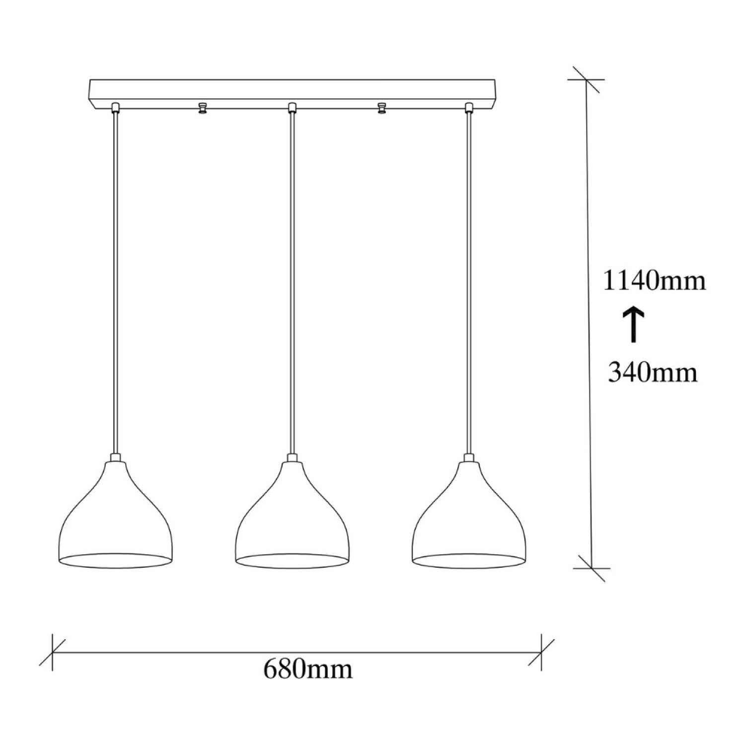 LUISA - Suspension en métal noir 3 ampoules