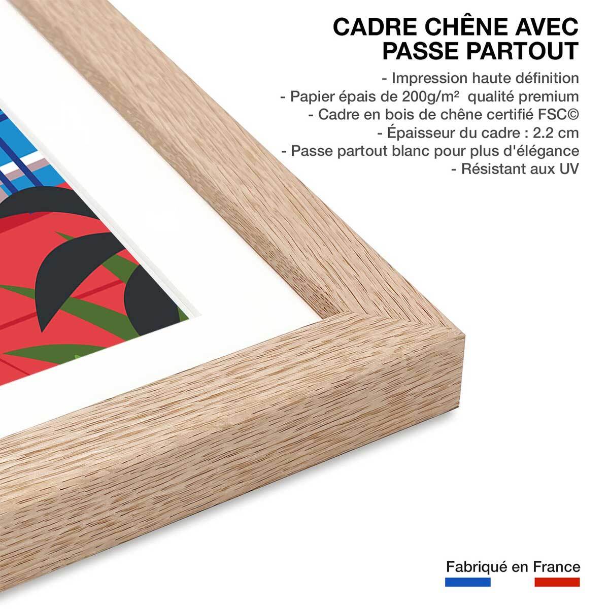 Affiche la Baie des Anges Affiche + cadre en bois - Chêne