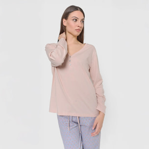 Pijama largo de algodón con escote pico milena rosa