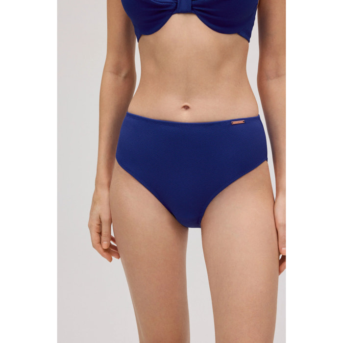 Slip bikini modellante alto in piqué blu scuro