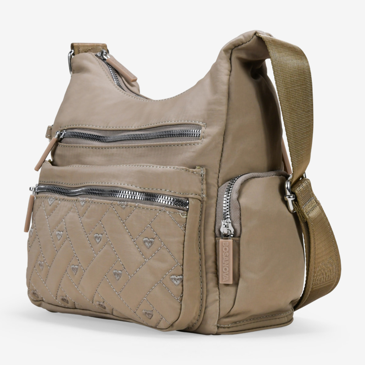 Bolso bandolera tostado con cremalleras