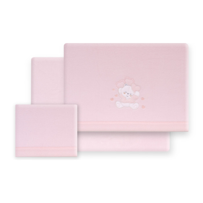 Triptico Coche Coralina D. Algodon Oso Corazones Rosa