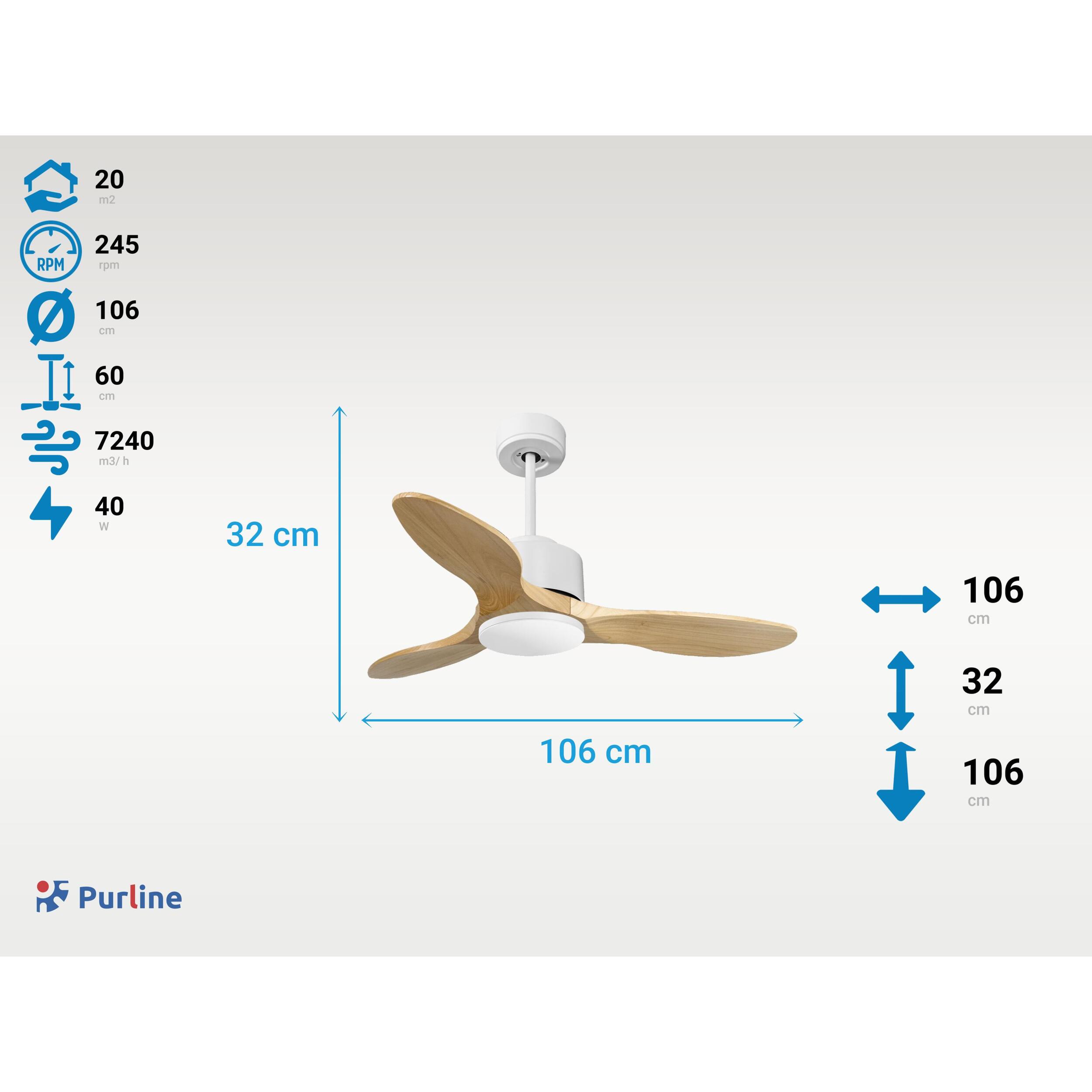 Ventilateur de plafond ø106 cm avec Wifi Réversible Hypersilence 40   W Blanc