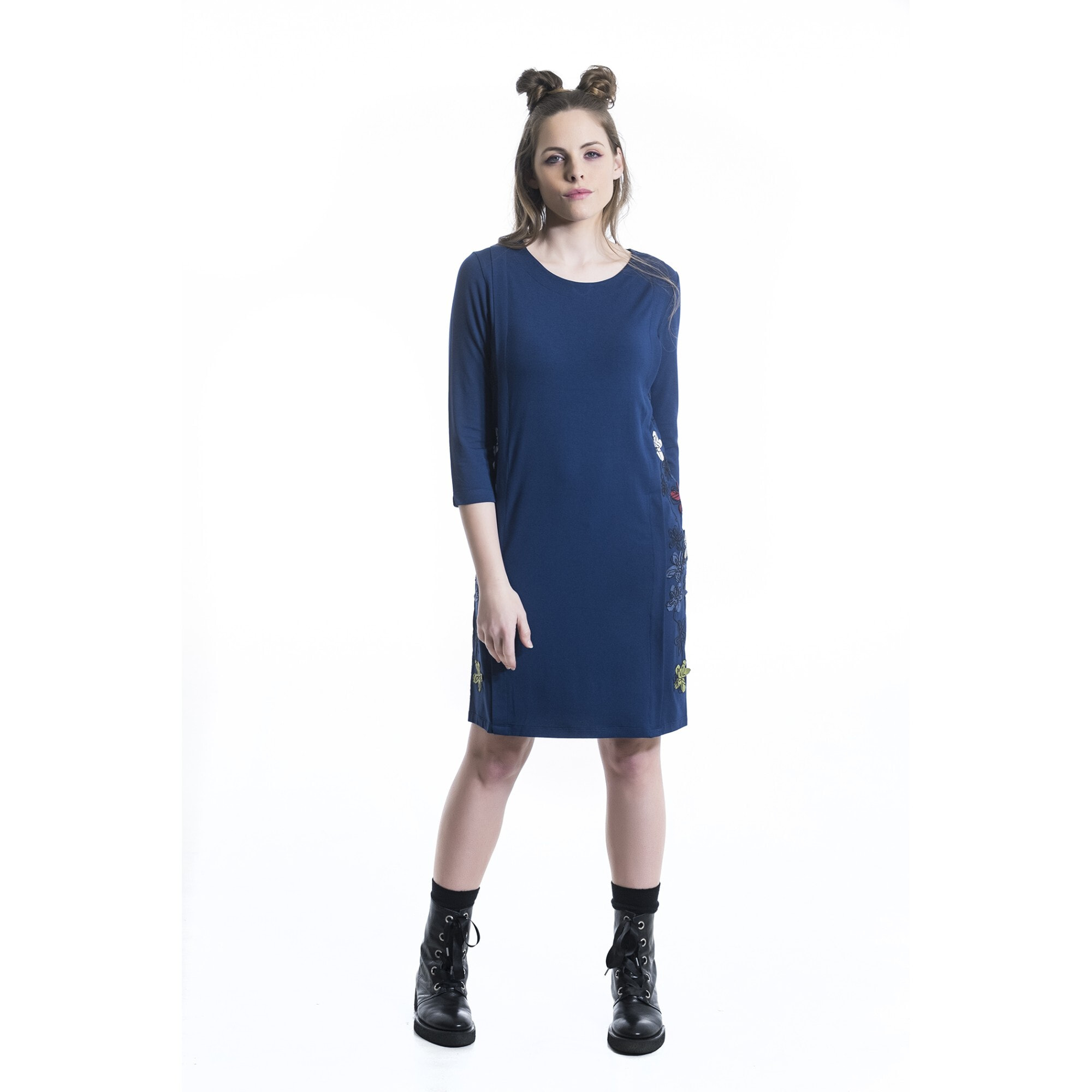 Mamatayoe Vestido Spartan Para Mujer, Manga Tres Cuartos, Azul