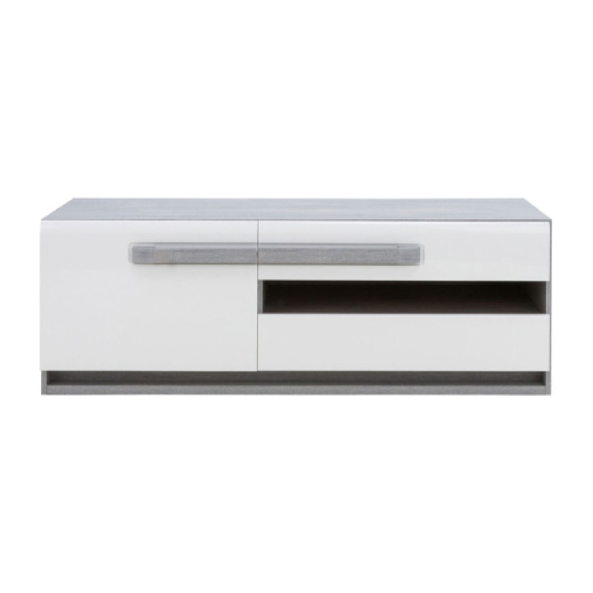 Meuble TV bas blanc laqué décor gris - SENSATION