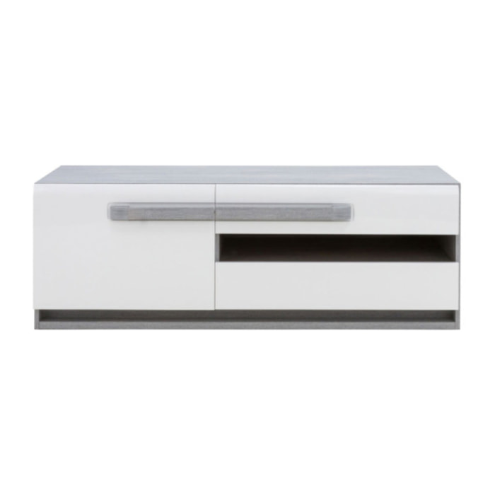 Meuble TV bas blanc laqué décor gris - SENSATION