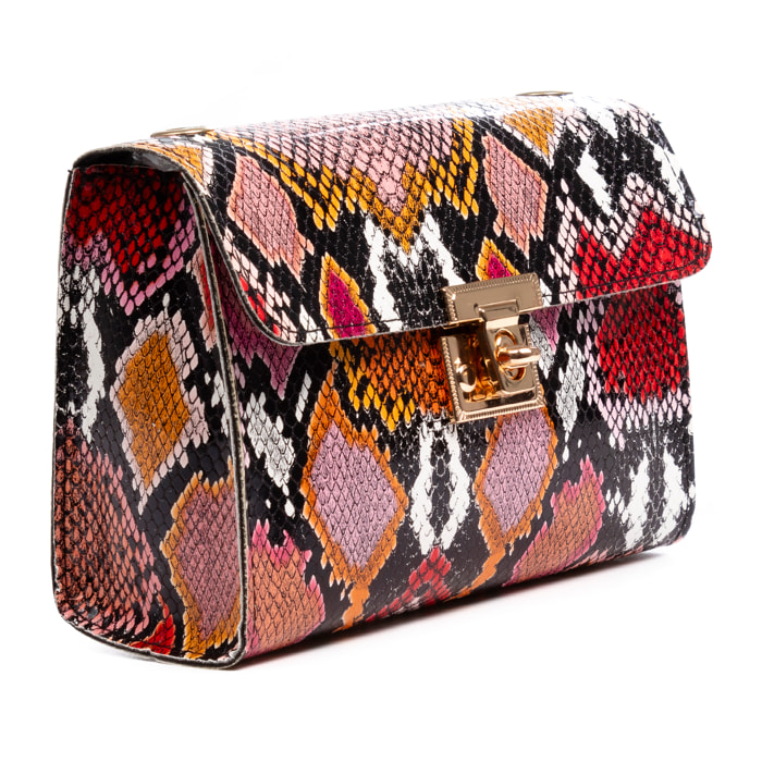 Borsa a tracolla da donna Foglio. Stampa pitone multicolore.