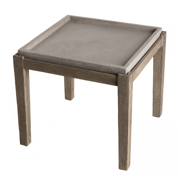 HANS - Table d'appoint de jardin carrée béton 53x53 cm et pieds en bois Acacia