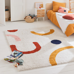 Aquarelle - tapis enfant en laine artificielle à motif ludique multicolore