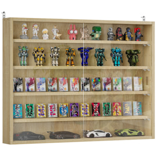 Vitrina Expositora Vitrina de Pared con Estantes Ajustables y 2 Puertas Correderas de Vidrio para Colecciones Perfumes Figuras de Decoración 80x9,5x60 cm Roble