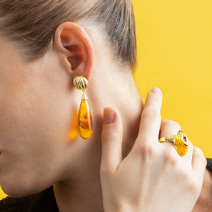 Pendientes con Resina Ambar acabado oro 18k