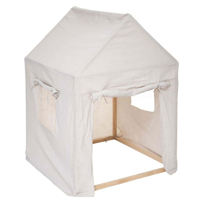 CABAÑA DE LONA INFANTIL CON ESTRUCTURA DE MADERA - 77,5 x 77,5 x 116cm