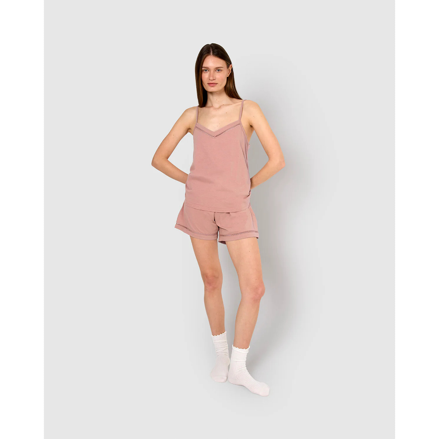 Pijama corto algodón vainica tirante rosa