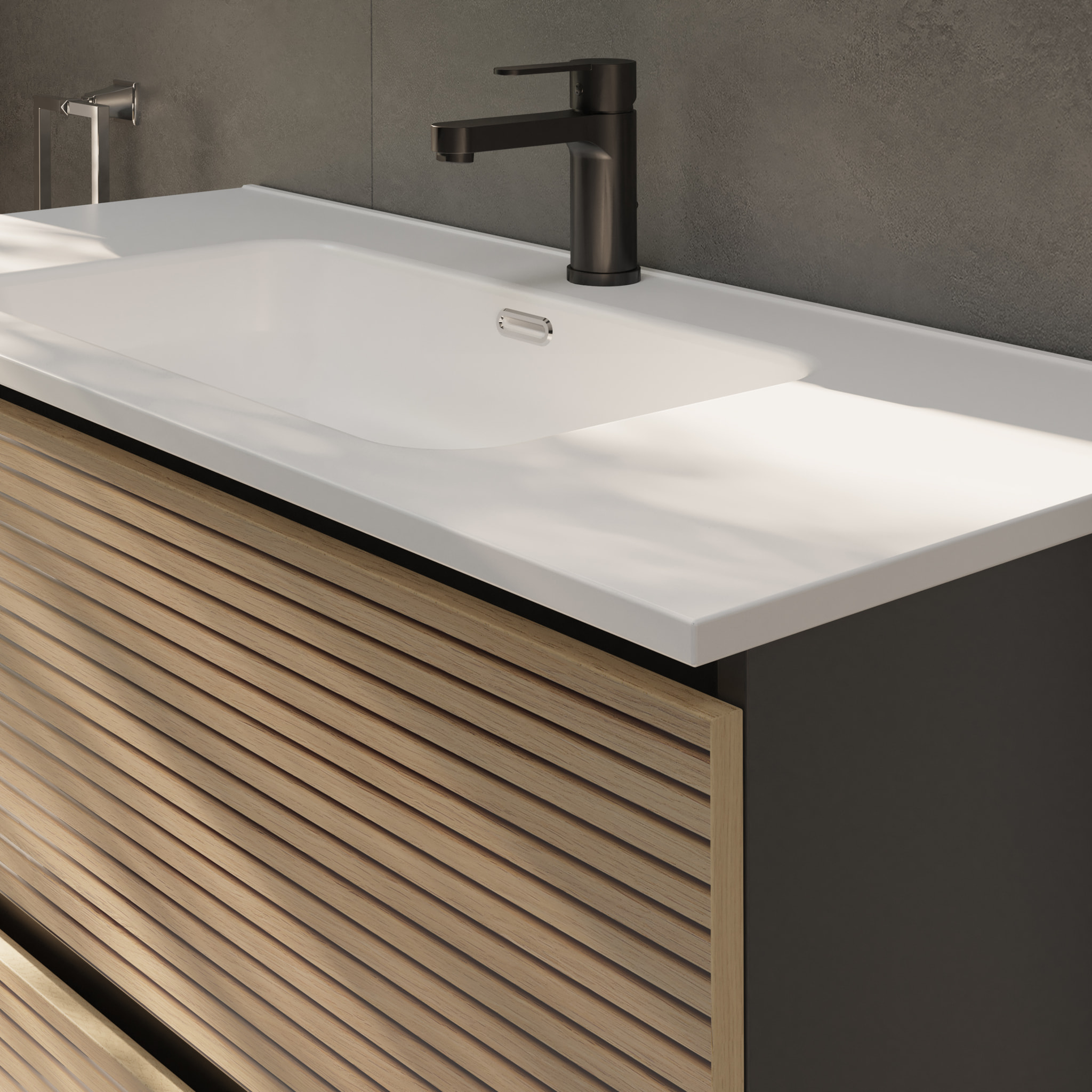 Conjunto de Baño Yinu | 100 cm Negro - Solomon | Dos Cajones | Lavabo Encastrado | No incluye Espejo | Alday