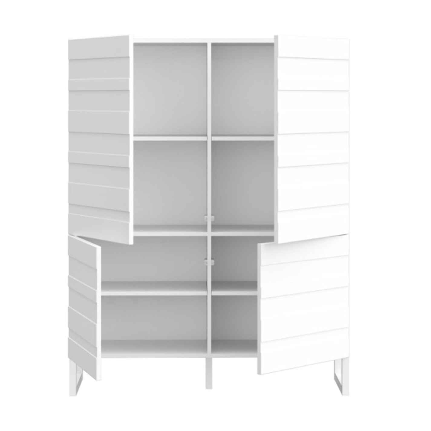 Armoire H140 cm 4 portes texturées blanc mat et pieds luge - BRITANIA
