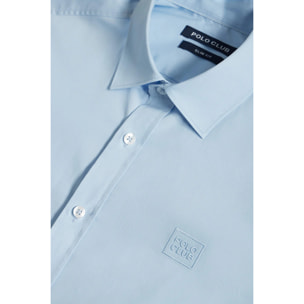 Camicia slim celeste in popeline con logo Polo Club