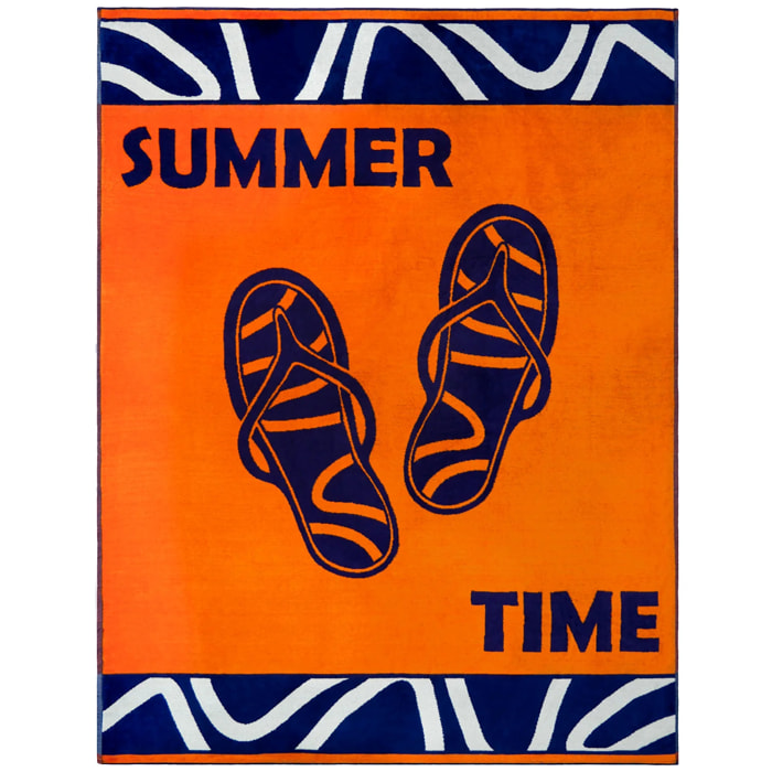 Serviette de plage XL éponge velours Jacquard Orange 140x180 400g/m² - Zamani