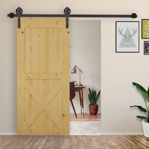 6FT/183cm Herraje para Puerta Corredera Kit de Accesorios para Puerta Corrediza de Madera con Guía de Suelo Riel de Acero al Carbono Café Oscuro