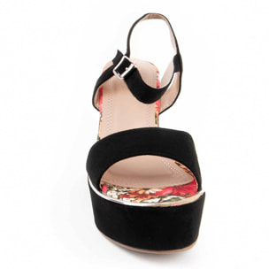 Sandalia De Cuña - Negro - Altura: 10 Cm