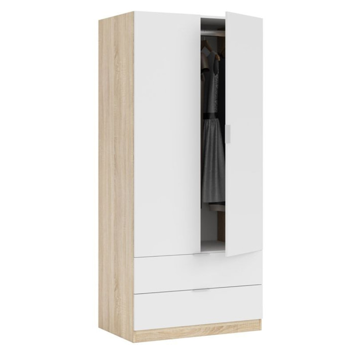 Armario de 2 puertas y 2 cajones en blanco artik y roble canadian 81,5x180 cm Low Cost Blanco Artik (Blanco Mate) - Roble Canadian