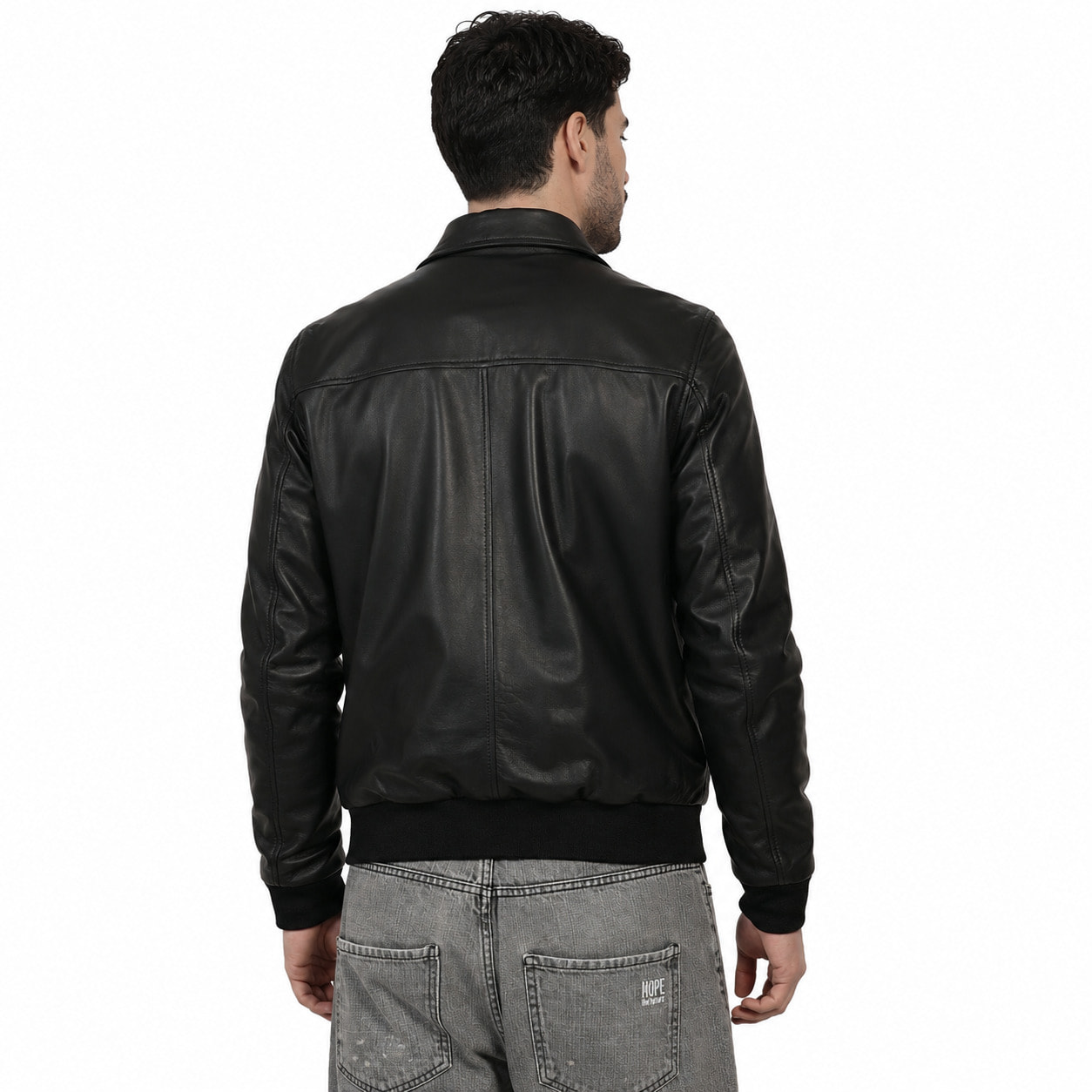 Giubbino in vera pelle di vitello Nero-Slim Fit