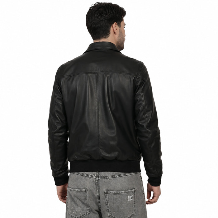 Giubbino in vera pelle di vitello Nero-Slim Fit
